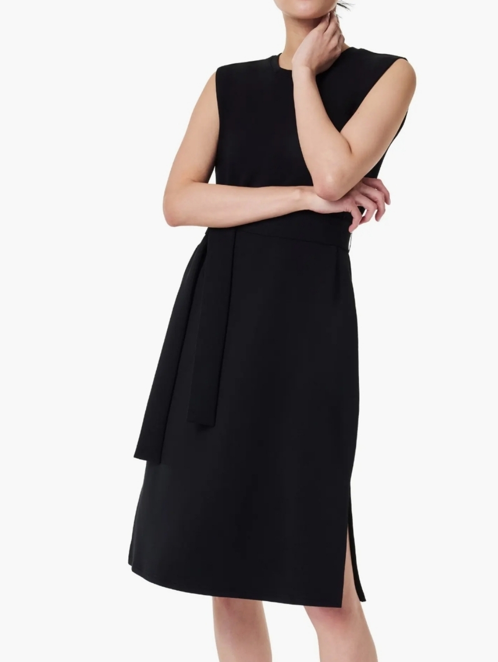 SPANX AirEssentials Sleeveless Dress Black Scuba Knit Belted Pockets M